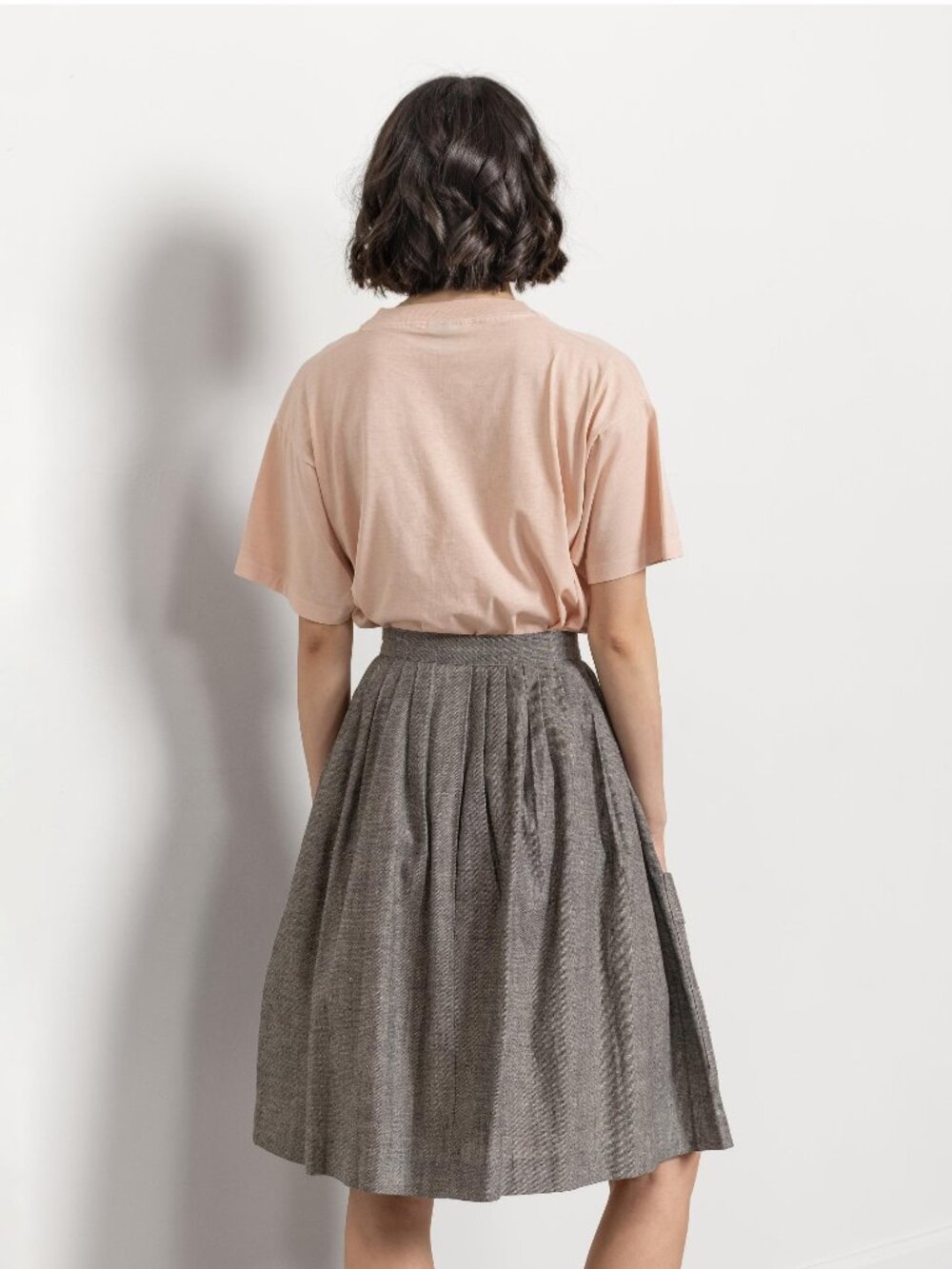 Vintage Grey Severe Pleated Skirt Linen Knee Length Xs / 24 Inch Waist - Picture 4 of 10